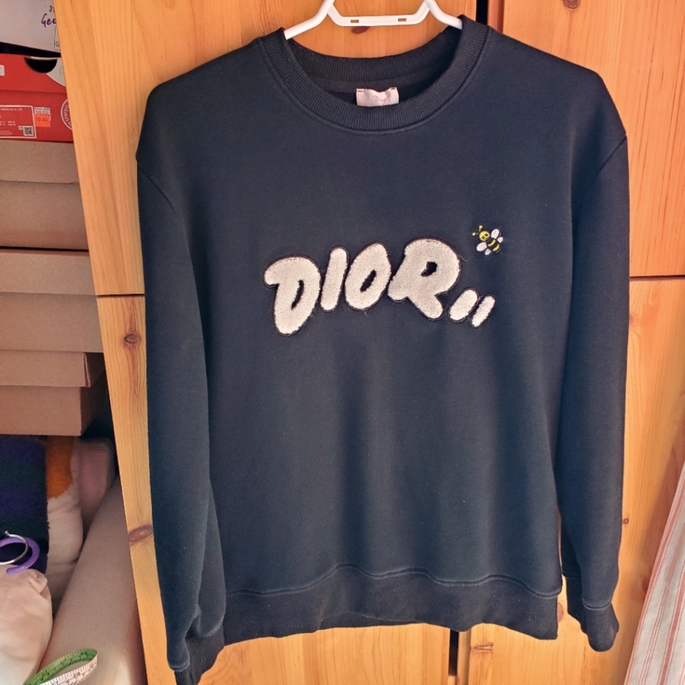 Dior Men's Black Embroidered Logo Sweatshirt Size Medium